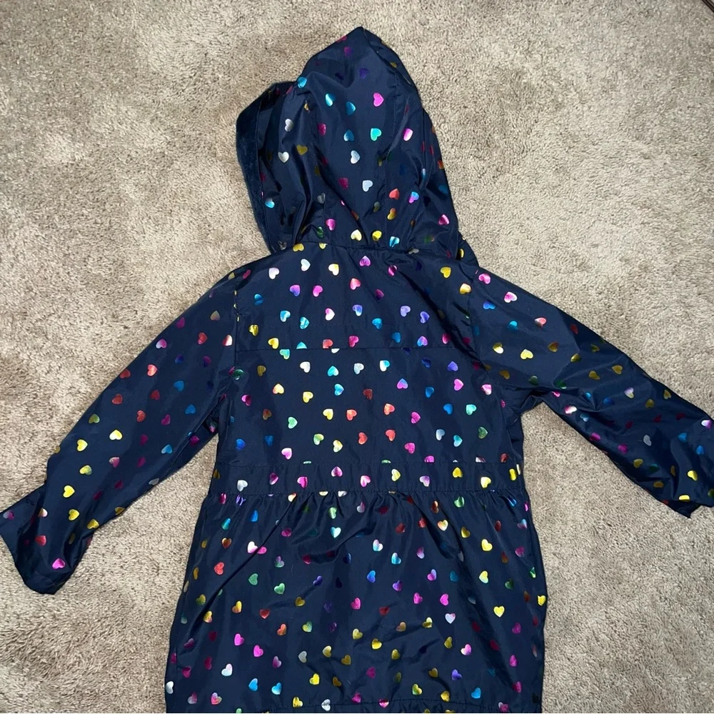 London Fog Girls Navy Jacket with Multicolor Heart Print